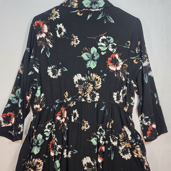 Torrid Floral Button Front Collared Midi Shirt Dress 3/4 Sleeve Black Size 1 - Picture 7 of 16